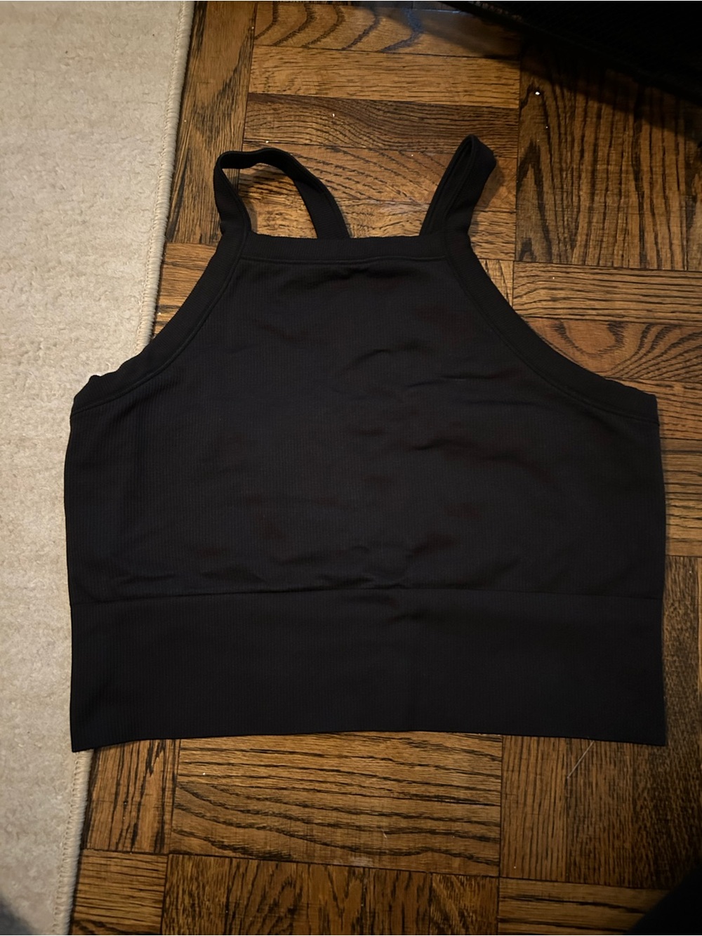 Athleta Black Ribbed High Neck Crop Tank